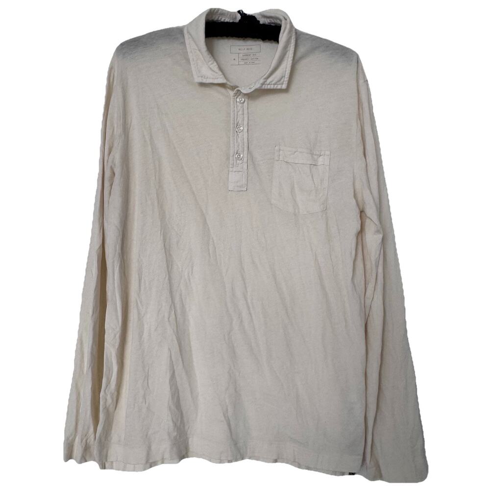 Billy Reid Mens Organic Garment Dyed Ivory Beige Polo Shirt M Classic Preppy